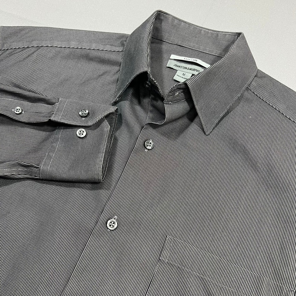 Johnston & Murphy Button Down Shirt Micro Stripe Snap Collar Gray Men's Medium